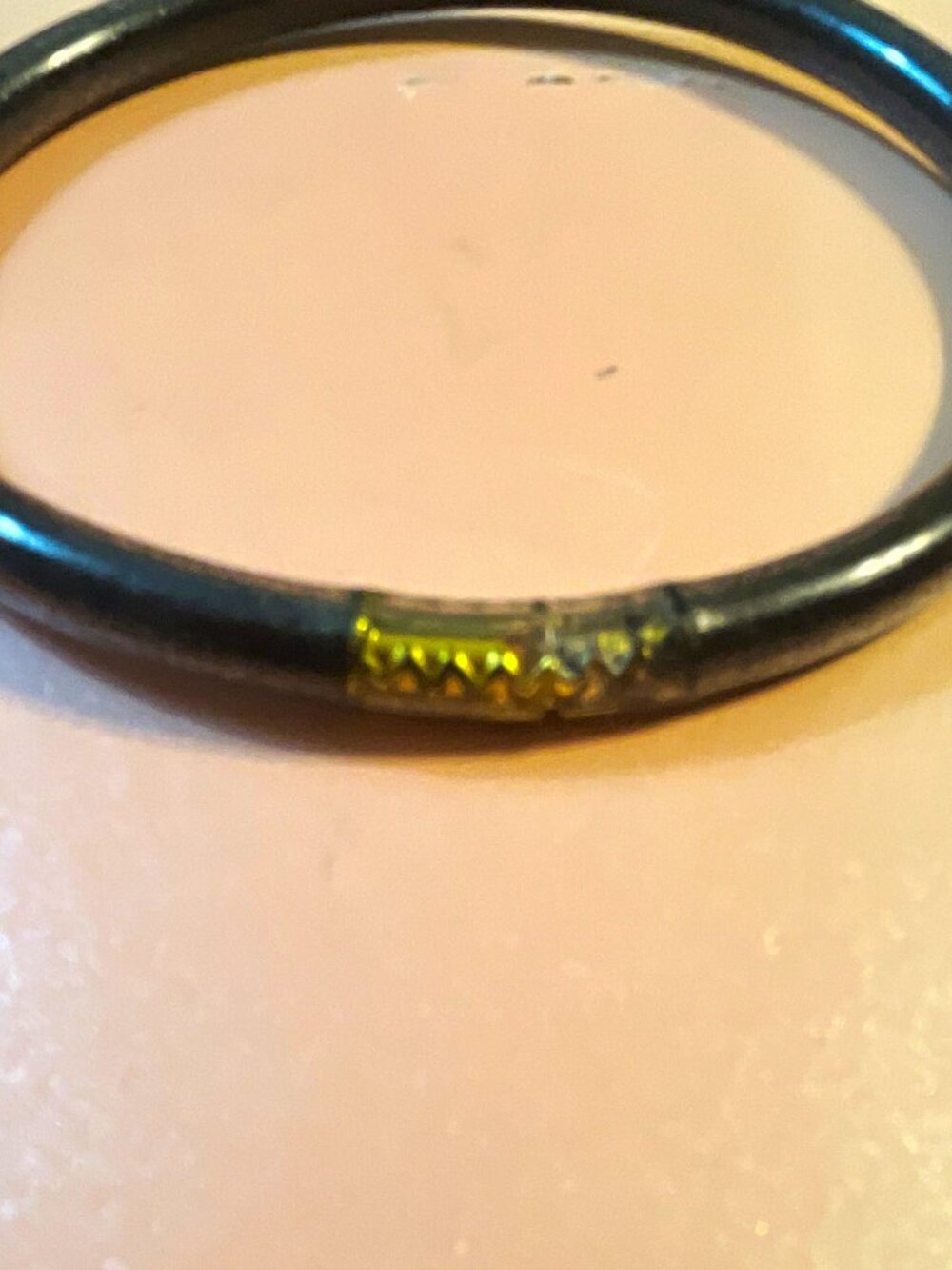Black Round Bangle Bracelet Rubber with Gold Tone Accent No Stone